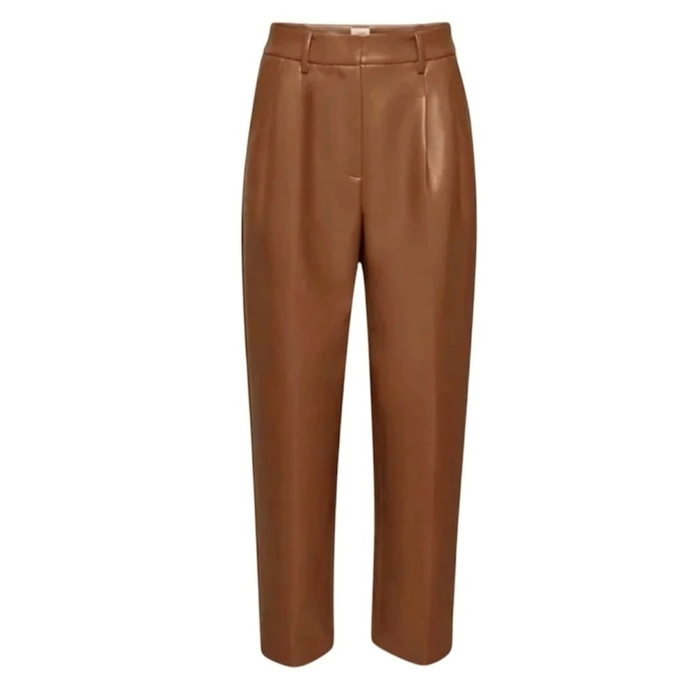 Aritzia Wilfred warm cognac pleated faux leather high rise CARROT pants 0